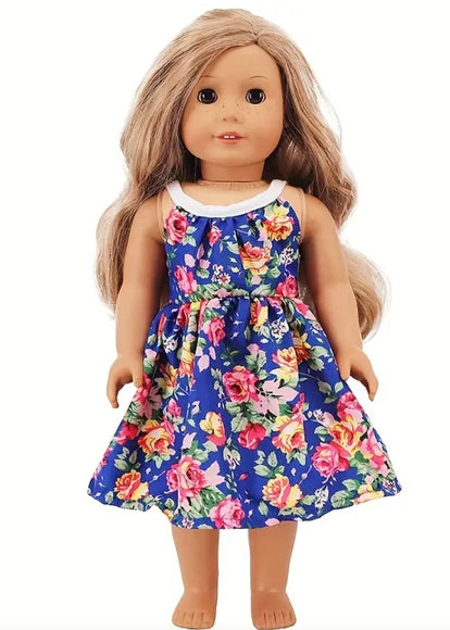 A Cute One-Piece Blue Print Dress Made to Fit Popular 18 Inch Dolls