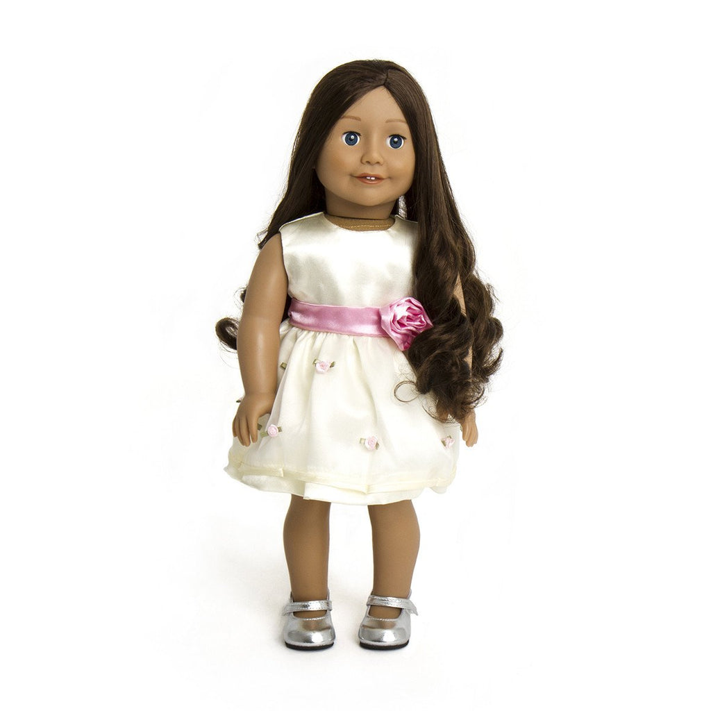 CREAM AND PINK ROSES DOLLS DRESS